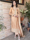 Libas Peach Embroidered Silk Blend Straight Kurta With Trousers & Dupatta