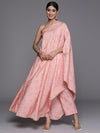 Libas Peach Printed Silk Blend Kaftan Kurta With Trousers