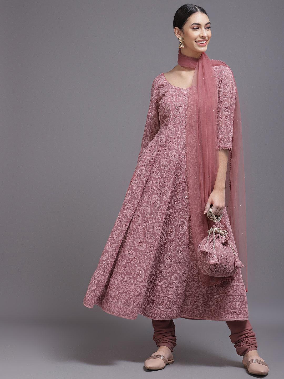 Anarkali Suit Pink in Georgette with Embroidered - AS3588