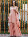 Libas Pink Embroidered Georgette Straight Kurta With Sharara & Dupatta