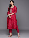 Libas Pink Embroidered Silk Straight Kurta