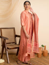 Libas Pink Solid Silk Straight Kurta With Palazzos & Dupatta - XS