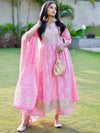 Libas Pink Yoke Design Cotton Anarkali Kurta With Palazzos & Dupatta