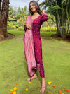 Libas Purple Embroidered Silk Blend Straight Kurta With Dupatta