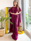 Libas Purple Georgette Ready to Wear Saree