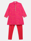 Ahalyaa Boys Pink Crepe Orange Khari Print Kids Kurta Churidar Set