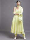 Libas Yellow Embroidered Georgette Anarkali Kurta With Churidar & Dupatta