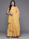 Libas Yellow Printed Cotton Straight Kurti With Sharara & Dupatta